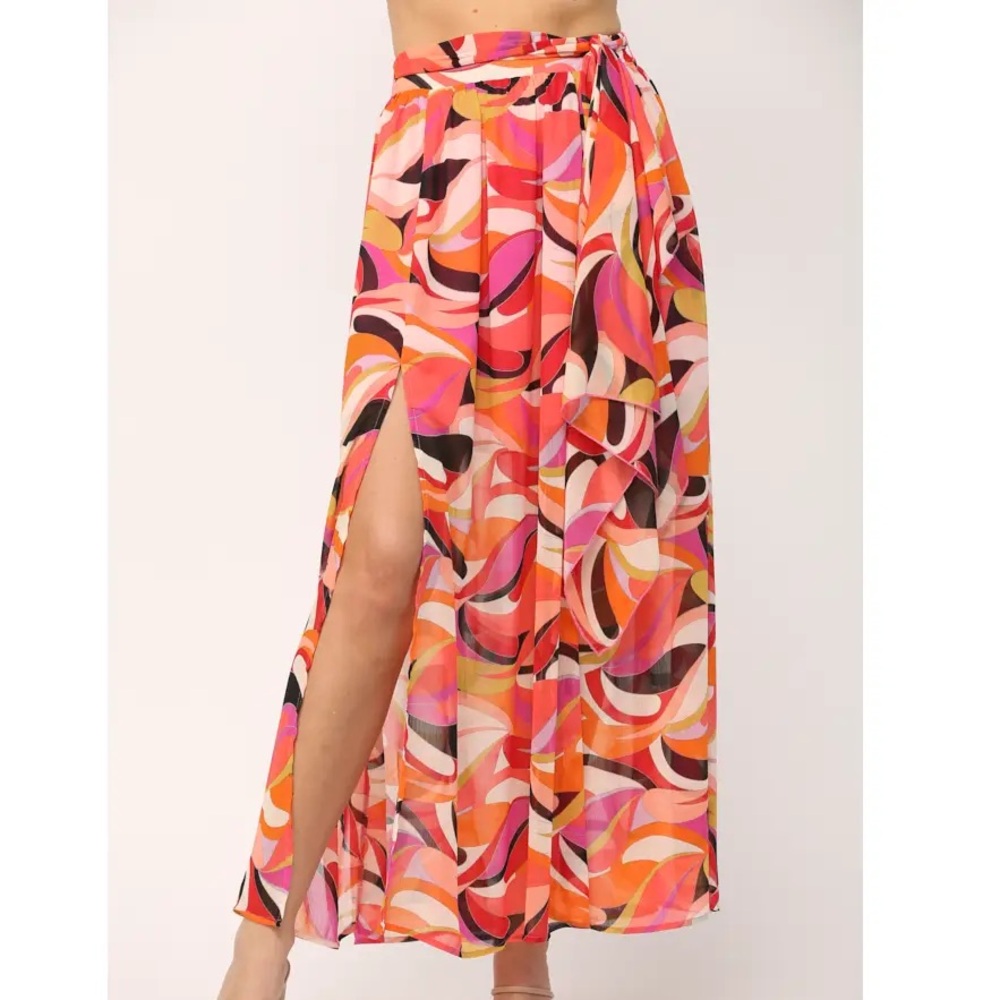 FATE Multi Color Open Panels Maxi Skirt with Mini Skirt Lining
